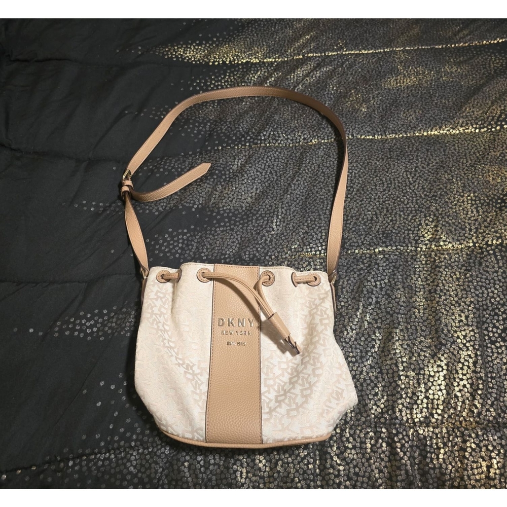 DKNY Tan Shoulder Bag with Leather Accents